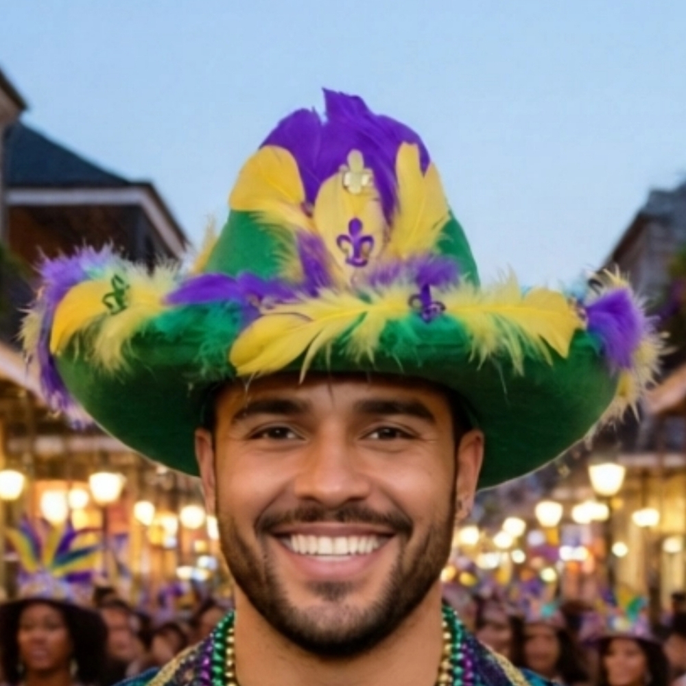Unisex Mardi Gras Cowboy Hat One Size Fits Most - Picture 6 of 10